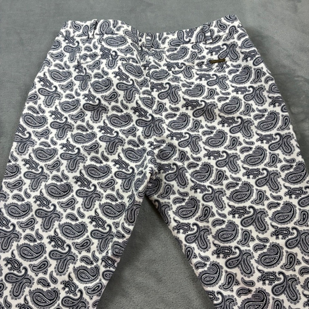 Michael Kors Women's 14W Paisley Print Ankle Pants Black White Cotton Stretch - Picture 13 of 16